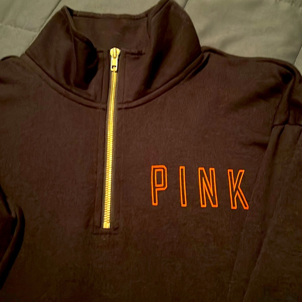 Black quarter zip light weight Pink shirt.